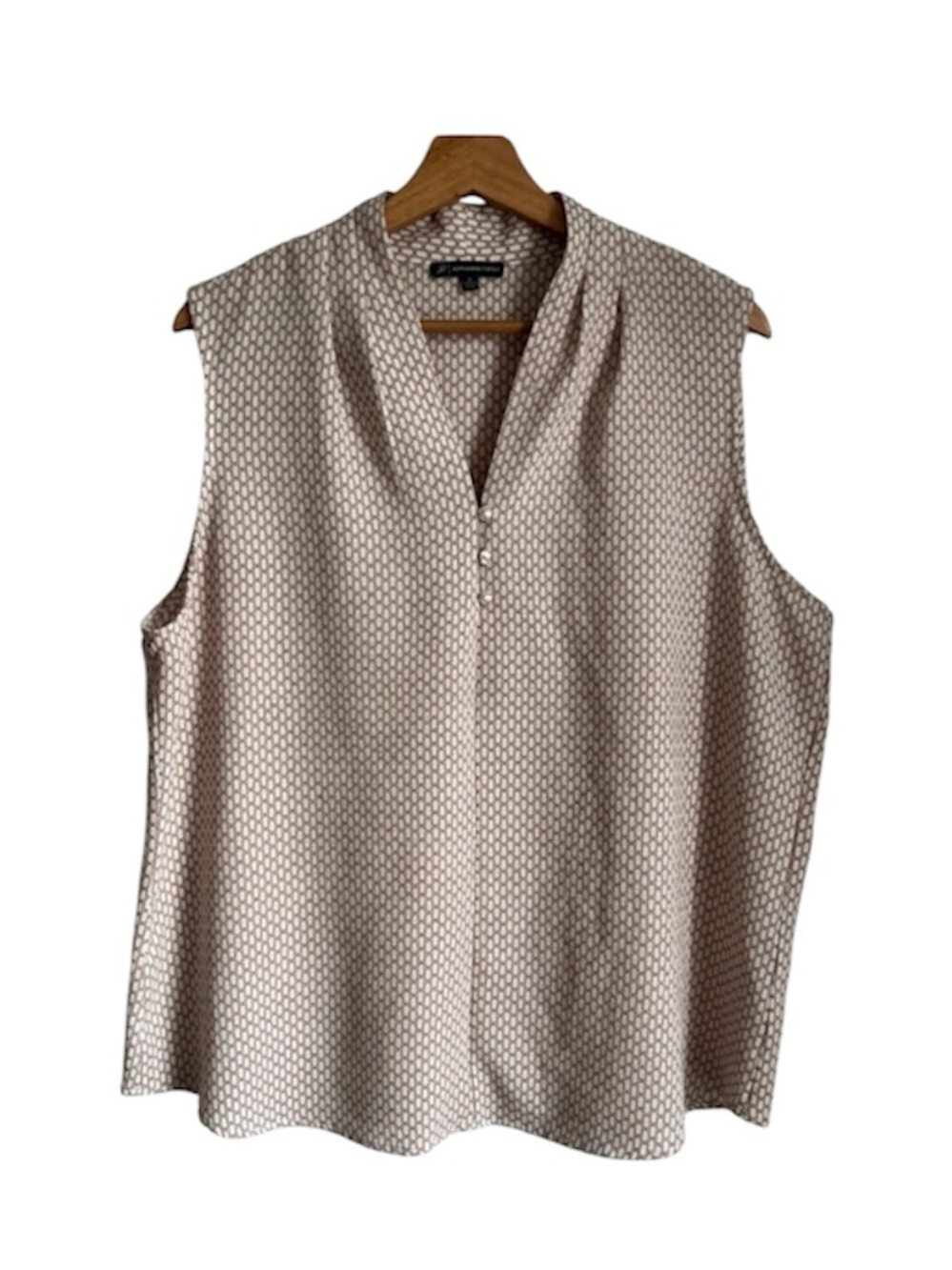 Adrianna Papell Sleeveless V-Neck Geometric Print Blouse Beige Pink Size XL
